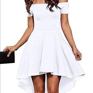 White, off the shoulder, high low dress. Size XL